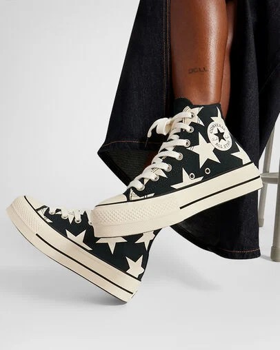 Converse Chuck Taylor All Star Lift Large Stars Women Sneakers Black / Beige White NZ | C-76859429