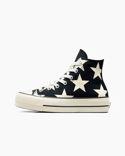 Converse Chuck Taylor All Star Lift Large Stars Women Sneakers Black / Beige White NZ | C-27954369