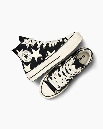 Converse Chuck Taylor All Star Lift Large Stars Women Sneakers Black / Beige White NZ | C-27954369