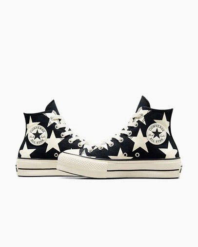 Converse Chuck Taylor All Star Lift Large Stars Women Sneakers Black / Beige White NZ | C-27954369