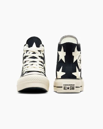 Converse Chuck Taylor All Star Lift Large Stars Women Sneakers Black / Beige White NZ | C-27954369