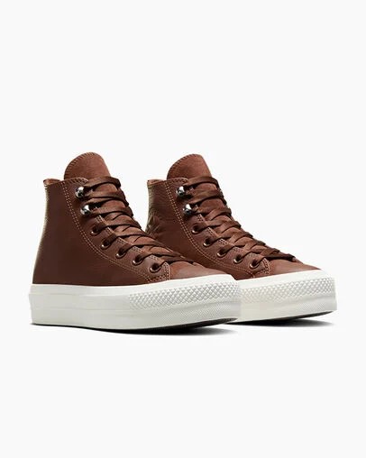 Converse Chuck Taylor All Star Lift Platform Water Repellent Leather Women Boots Brown / Black NZ | C-01467839