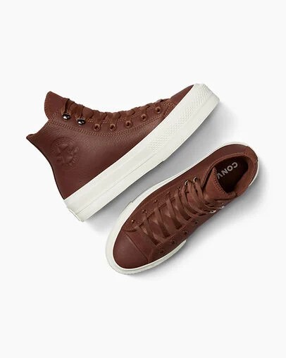 Converse Chuck Taylor All Star Lift Platform Water Repellent Leather Women Boots Brown / Black NZ | C-01467839