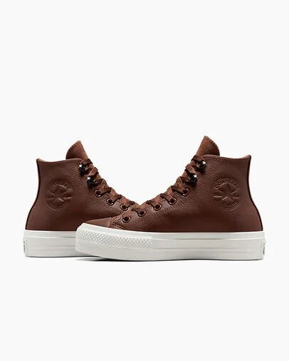 Converse Chuck Taylor All Star Lift Platform Water Repellent Leather Women Boots Brown / Black NZ | C-01467839