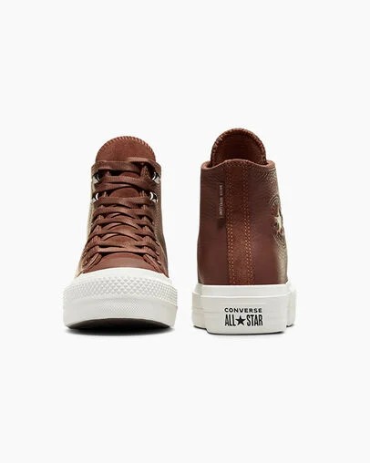 Converse Chuck Taylor All Star Lift Platform Water Repellent Leather Women Boots Brown / Black NZ | C-01467839