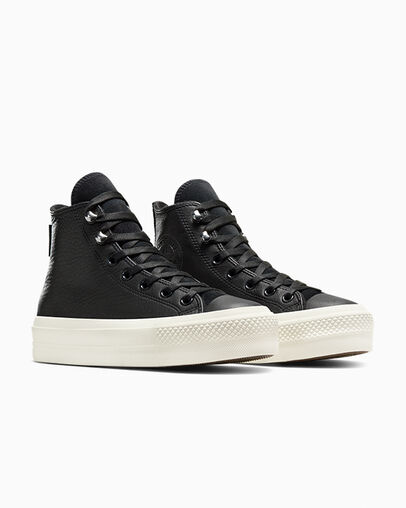 Converse Chuck Taylor All Star Lift Platform Water Repellent Leather Women Boots Black NZ | C-96125349