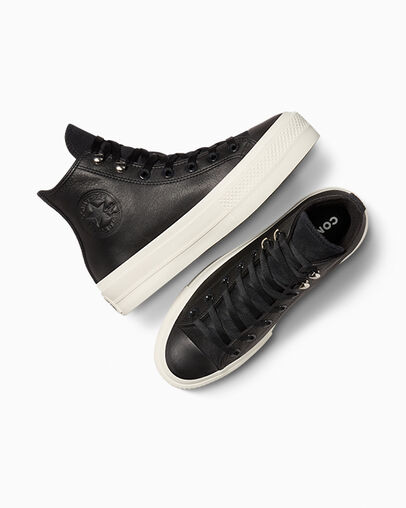Converse Chuck Taylor All Star Lift Platform Water Repellent Leather Women Boots Black NZ | C-96125349