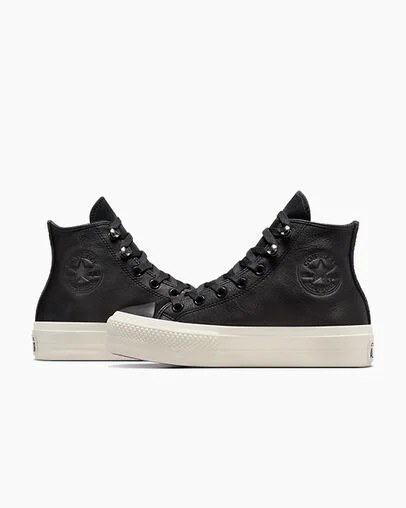 Converse Chuck Taylor All Star Lift Platform Water Repellent Leather Women Boots Black NZ | C-96125349