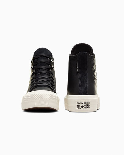 Converse Chuck Taylor All Star Lift Platform Water Repellent Leather Women Boots Black NZ | C-96125349