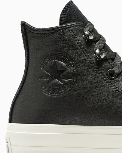 Converse Chuck Taylor All Star Lift Platform Water Repellent Leather Women Boots Black NZ | C-96125349