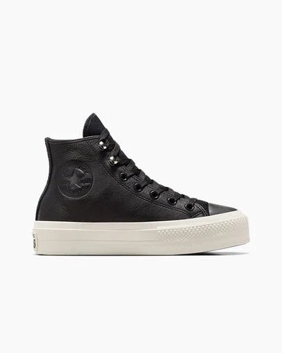 Converse Chuck Taylor All Star Lift Platform Water Repellent Leather Women Boots Black NZ | C-96125349