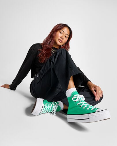 Converse Chuck Taylor All Star Lift Platform Women Canvas Shoes Green / White / Black NZ | C-62781599