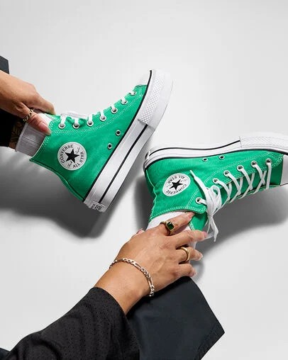 Converse Chuck Taylor All Star Lift Platform Women Canvas Shoes Green / White / Black NZ | C-62781599