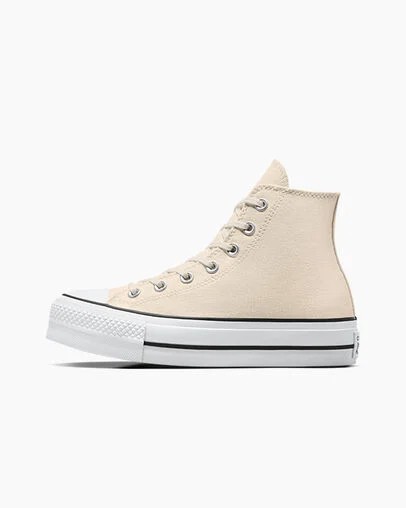Converse Chuck Taylor All Star Lift Platform Women Canvas Shoes Beige White / Black NZ | C-48723959