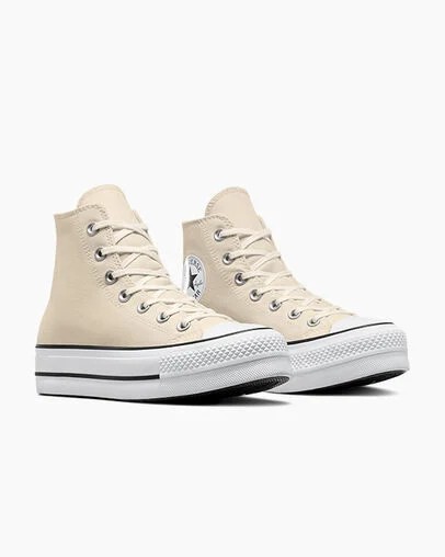 Converse Chuck Taylor All Star Lift Platform Women Canvas Shoes Beige White / Black NZ | C-48723959