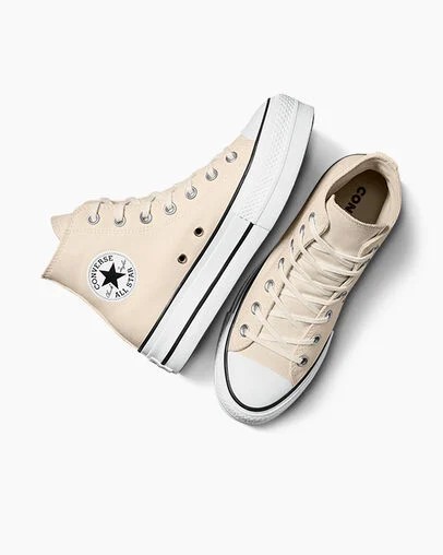 Converse Chuck Taylor All Star Lift Platform Women Canvas Shoes Beige White / Black NZ | C-48723959