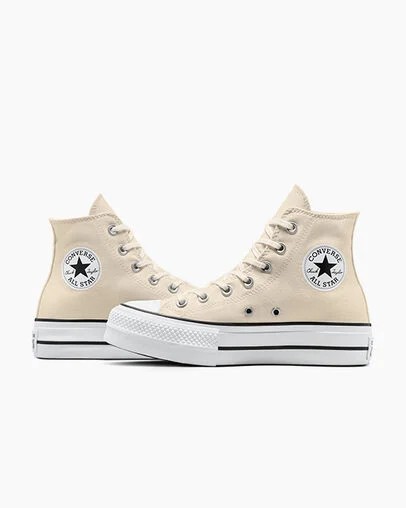Converse Chuck Taylor All Star Lift Platform Women Canvas Shoes Beige White / Black NZ | C-48723959