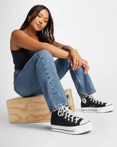 Converse Chuck Taylor All Star Lift Platform Women Canvas Shoes Black / White NZ | C-48739219