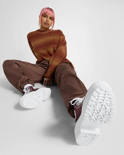 Converse Chuck Taylor All Star Lugged Heel Platform Women Boots Burgundy / White / Black NZ | C-40356179