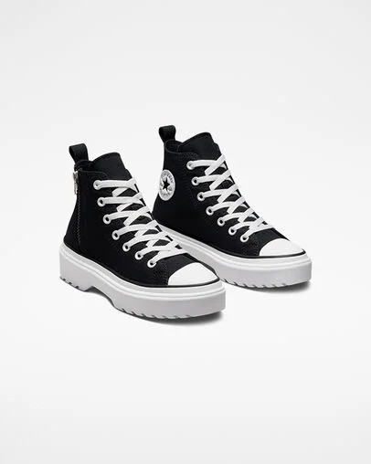 Converse Chuck Taylor All Star Lugged Lift Platform Kids' Canvas Shoes Black / White NZ | C-82039479