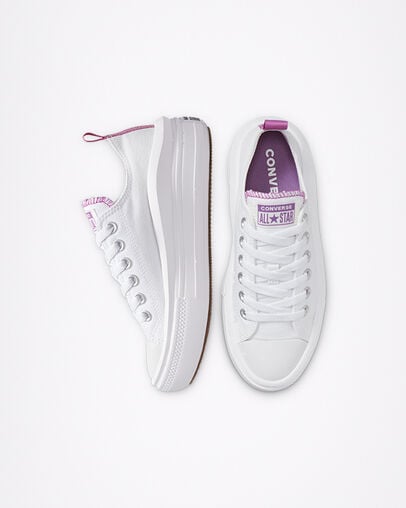 Converse Chuck Taylor All Star Move Platform Kids' Canvas Shoes White / Purple NZ | C-27439819