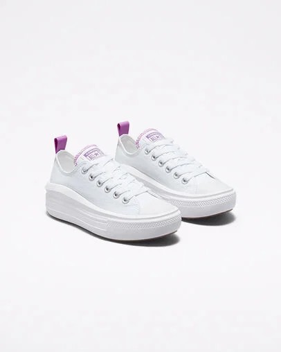 Converse Chuck Taylor All Star Move Platform Kids' Canvas Shoes White / Purple NZ | C-27439819