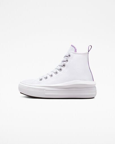 Converse Chuck Taylor All Star Move Platform Kids' Canvas Shoes White / Purple NZ | C-69452319