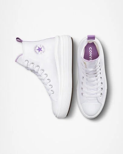 Converse Chuck Taylor All Star Move Platform Kids' Canvas Shoes White / Purple NZ | C-69452319