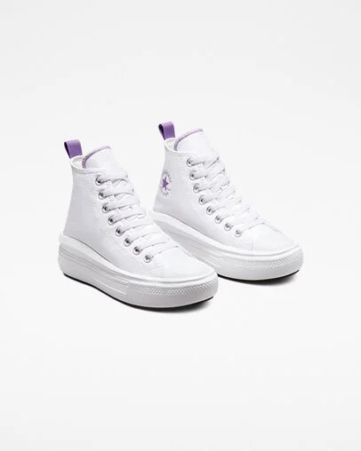 Converse Chuck Taylor All Star Move Platform Kids' Canvas Shoes White / Purple NZ | C-69452319