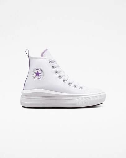 Converse Chuck Taylor All Star Move Platform Kids\' Canvas Shoes White / Purple NZ | C-69452319