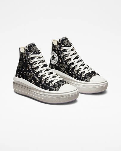 Converse Chuck Taylor All Star Move Women Platform Shoes Black / Beige White NZ | C-21056739
