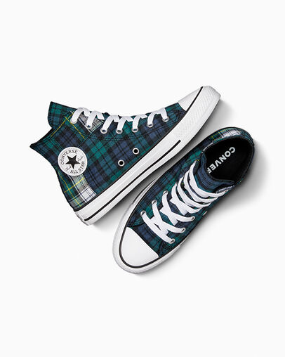 Converse Chuck Taylor All Star Plaid Kids' Sneakers Green / Navy / White NZ | C-60532919
