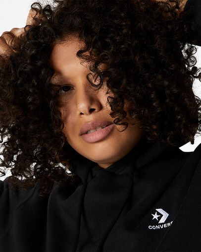 Converse Go-To Embroidered Star Chevron Standard-Fit Fleece Women Hoodie Black NZ | C-92536489