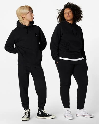 Converse Go-To Embroidered Star Chevron Standard-Fit Fleece Women Hoodie Black NZ | C-92536489