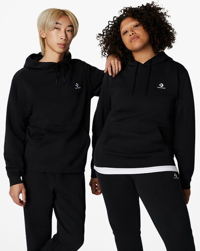 Converse Go-To Embroidered Star Chevron Standard-Fit Fleece Women Hoodie Black NZ | C-92536489