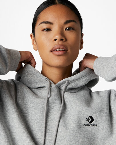 Converse Go-To Embroidered Star Chevron Standard-Fit Fleece Women Hoodie Grey NZ | C-15438029