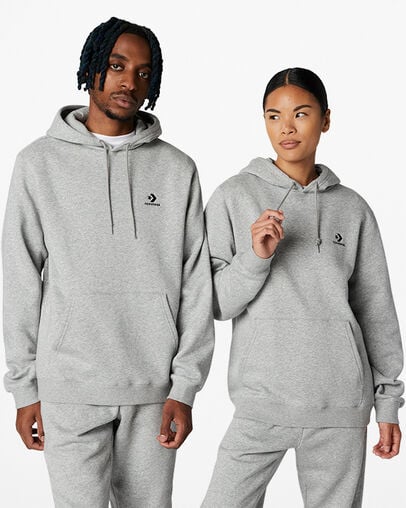 Converse Go-To Embroidered Star Chevron Standard-Fit Fleece Women Hoodie Grey NZ | C-15438029