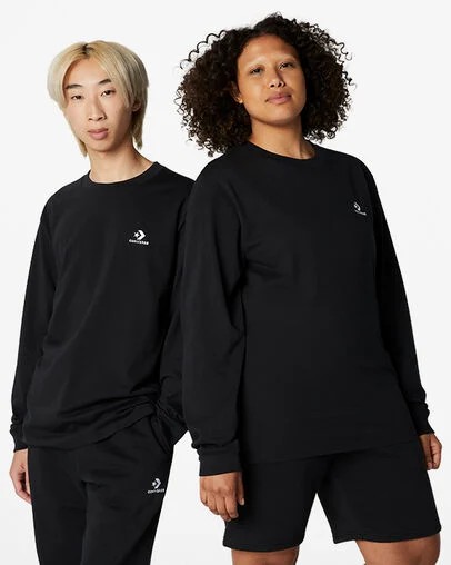 Converse Go-To Embroidered Star Chevron Standard-Fit Women T Shirts Black NZ | C-45796289