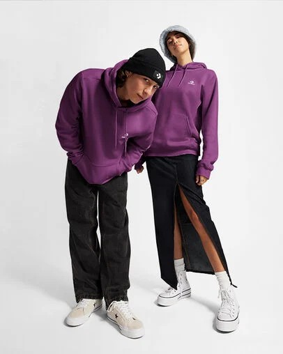 Converse Go-To Embroidered Star Chevron Standard-Fit Fleece Women Hoodie Purple NZ | C-84972609