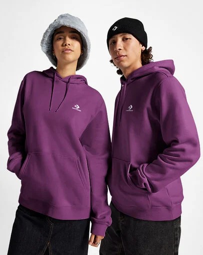 Converse Go-To Embroidered Star Chevron Standard-Fit Fleece Women Hoodie Purple NZ | C-84972609