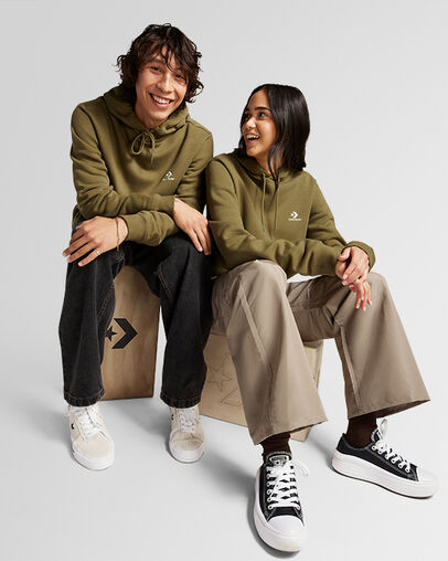 Converse Go-To Embroidered Star Chevron Standard-Fit Fleece Women Hoodie Olive NZ | C-61328949