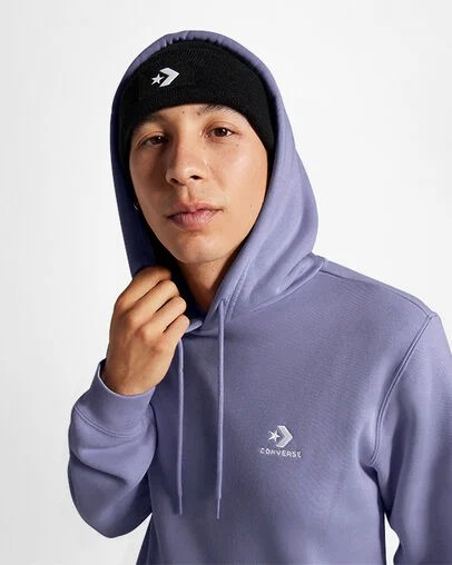 Converse Go-To Embroidered Star Chevron Standard-Fit Fleece Men Hoodie Lavender Grey NZ | C-19427039