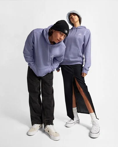 Converse Go-To Embroidered Star Chevron Standard-Fit Fleece Men Hoodie Lavender Grey NZ | C-19427039