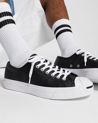 Converse Jack Purcell Leather Men Tennis Shoes Black / White NZ | C-58934019