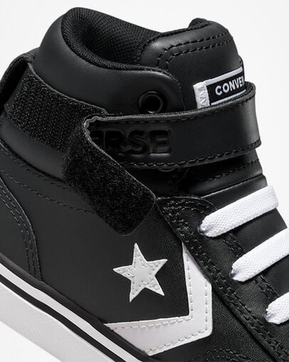 Converse Pro Blaze Strap Leather Kids' Sneakers Black / White NZ | C-95678439