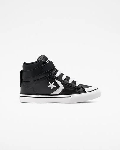 Converse Pro Blaze Strap Leather Kids\' Sneakers Black / White NZ | C-95678439