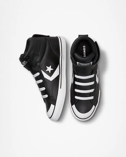 Converse Pro Blaze Strap Leather Kids' Sneakers Black / White NZ | C-54917029