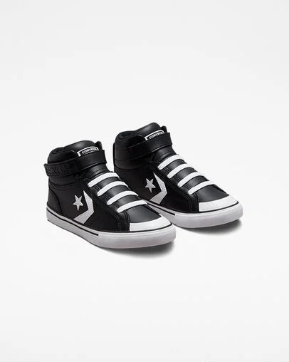 Converse Pro Blaze Strap Leather Kids' Sneakers Black / White NZ | C-54917029