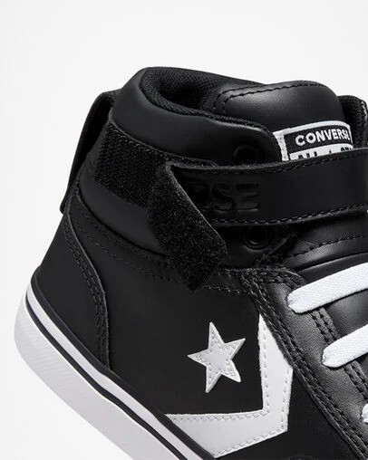Converse Pro Blaze Strap Leather Kids' Sneakers Black / White NZ | C-54917029