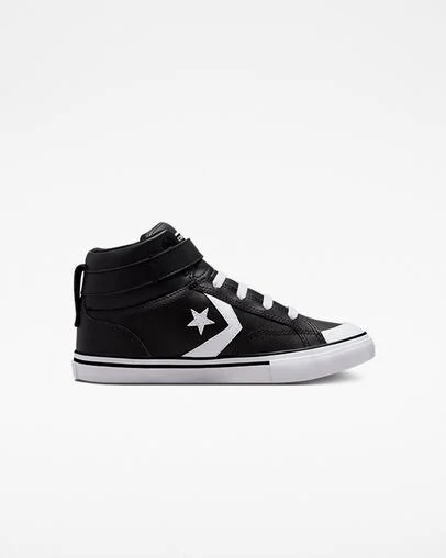 Converse Pro Blaze Strap Leather Kids\' Sneakers Black / White NZ | C-54917029